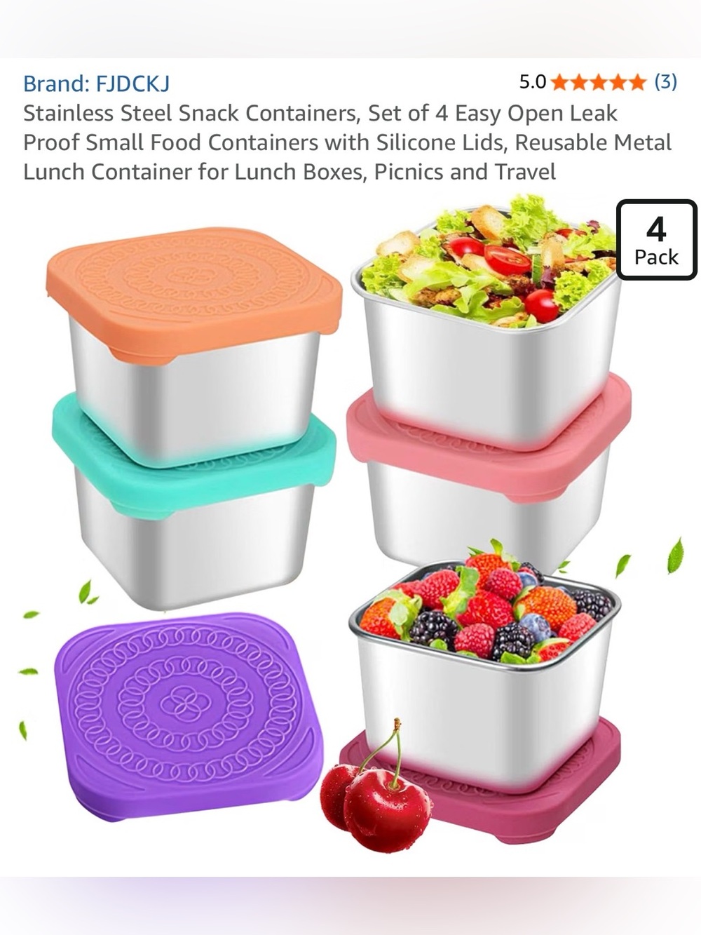 Stainless Steel Snack Containers, Set of 4, 6oz